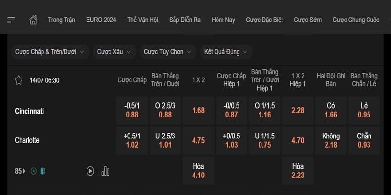 Ví dụ về kèo cược chấp 0.75