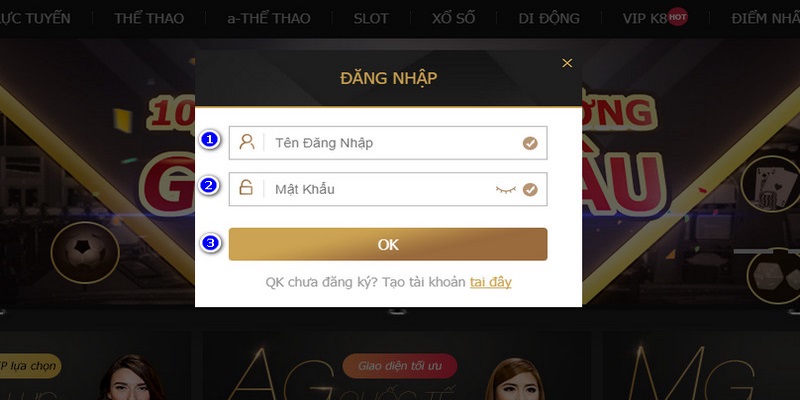 Thao tác đăng nhập BET88